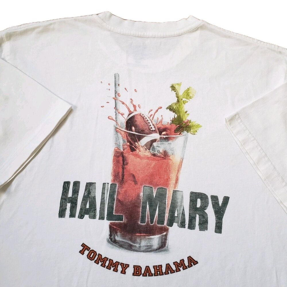 Tommy Bahama Hail Mary Parody Sz Small Mens White Double Side T-Shirt Football